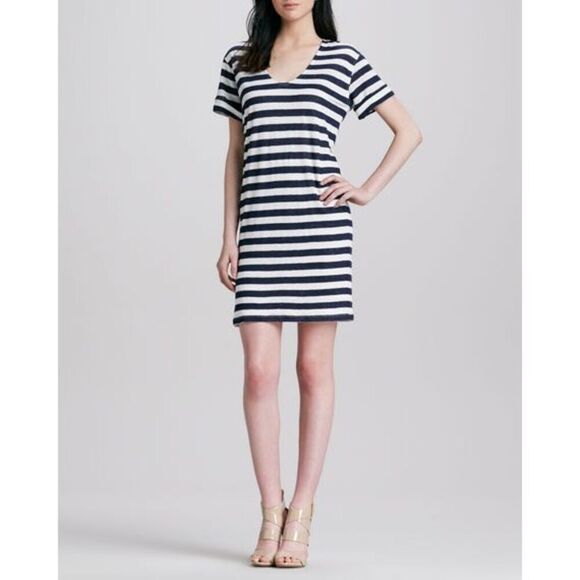 THEORY Soft Linen Shirt Dress Navy & White Striped Small Nautical Karelo - Picture 15 of 16